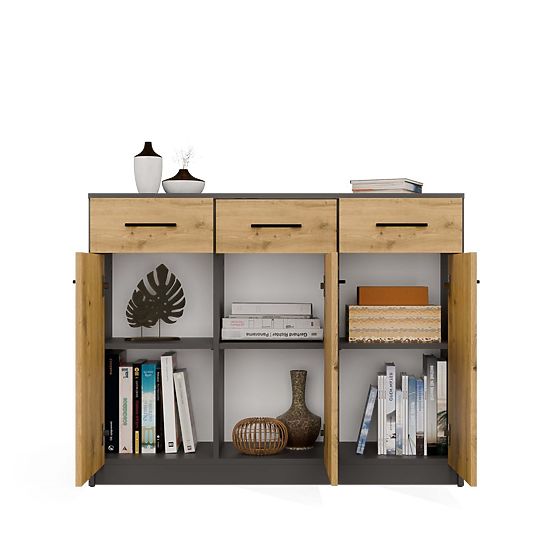 Komoda SIMPLO 3D3S Szafka 3 Szuflady 3 Drzwi ANTRACYT DĄB ARTISAN