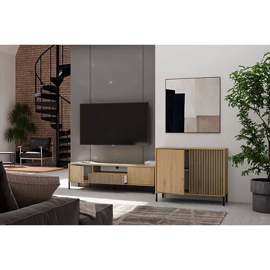 Komoda z żebrowanym frontem Szafka KAMARO 2D Slim / Gładki DĄB ARTISAN Lamele