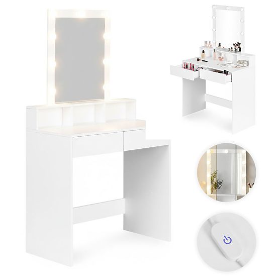 Kosmetyczna toaletka z lustrem i oświetleniem LED 3 kolory regulacji jasności ModernHome