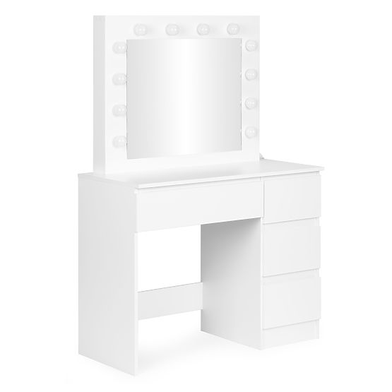 Kosmetyczna toaletka z lustrem i oświetleniem LED 4 szuflady taboret ModernHome