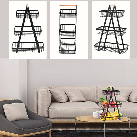 Kosz na owoce PULOS 3 poziomy czarny