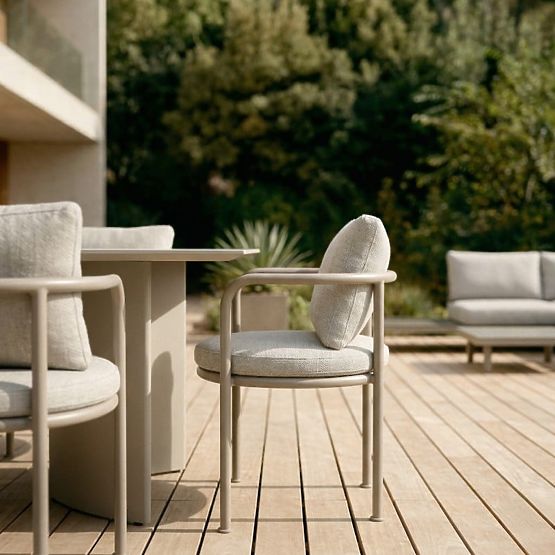 Krzesło ogrodowe Amarello aluminiowe, jasnobeżowe/beżowoszare, zaokrąglone