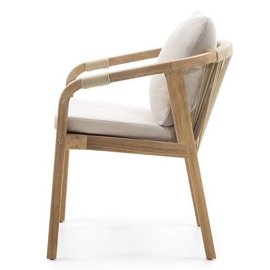 Krzesło ogrodowe Castello z plecionką, drewno akacjowe FSC, wygląd teakowy, beżowe