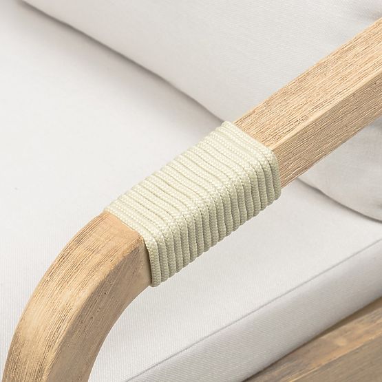 Krzesło ogrodowe Castello z plecionką, drewno akacjowe FSC, wygląd teakowy, beżowe