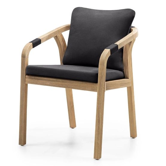 Krzesło ogrodowe Castello z plecionką, drewno akacjowe FSC, wygląd teakowy, ciemnoszare