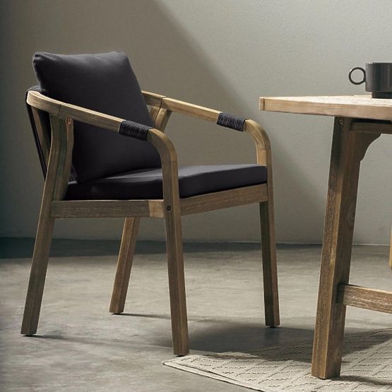 Krzesło ogrodowe Castello z plecionką, drewno akacjowe FSC, wygląd teakowy, ciemnoszare