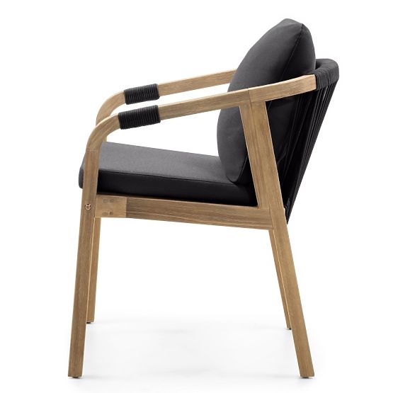 Krzesło ogrodowe Castello z plecionką, drewno akacjowe FSC, wygląd teakowy, ciemnoszare