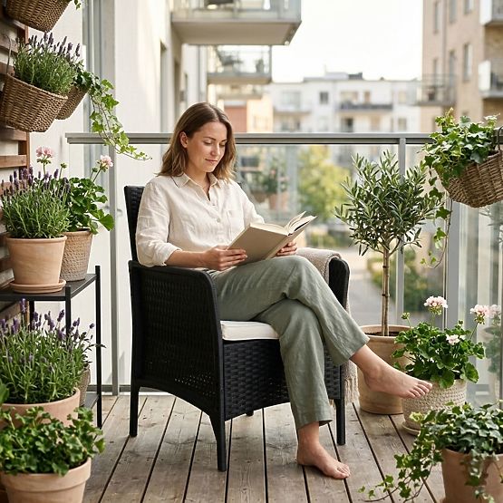Krzesło ogrodowe z poduszką krzesło na balkon taras ogród czarne MultiGarden
