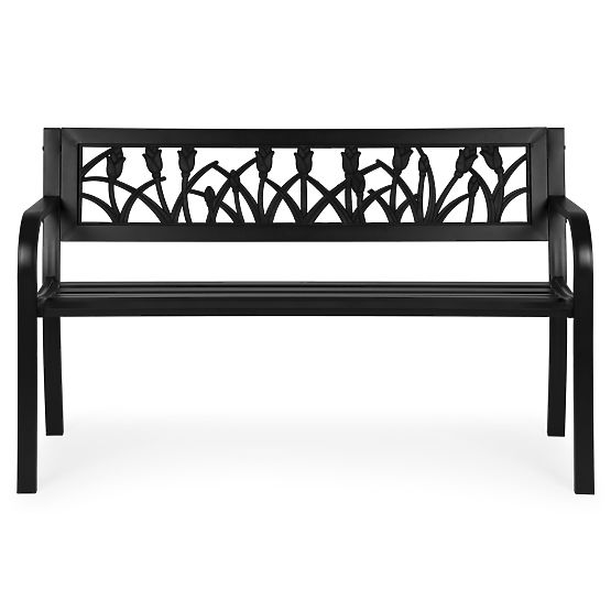 Ławka ogrodowa z dekoracyjnym oparciem 120x50 cm metalowa parkowa czarna MultiGarden