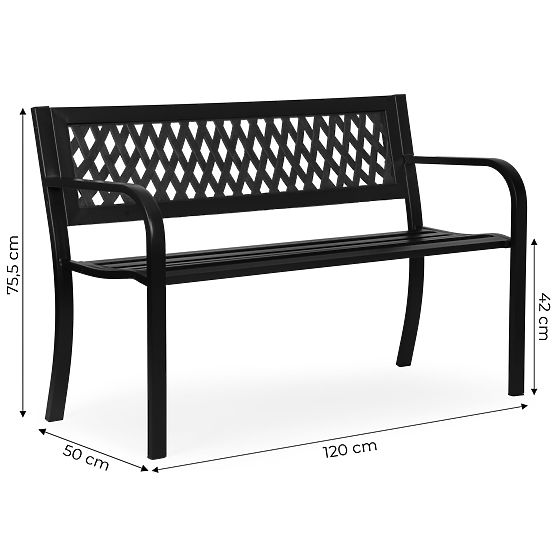 Ławka ogrodowa z kratkowym oparciem 120x50 cm metalowa parkowa czarna MultiGarden