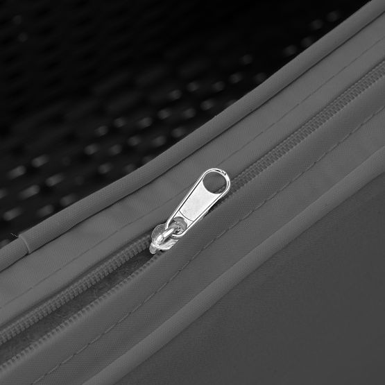 Ławka ogrodowa z technoratanu sofa CORDOBA czarna z szarymi poduszkami