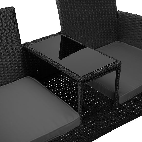 Ławka ogrodowa z technoratanu sofa CORDOBA czarna z szarymi poduszkami