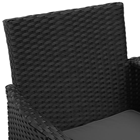 Ławka ogrodowa z technoratanu sofa CORDOBA czarna z szarymi poduszkami