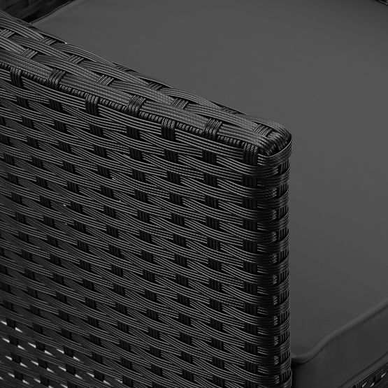 Ławka ogrodowa z technoratanu sofa CORDOBA czarna z szarymi poduszkami