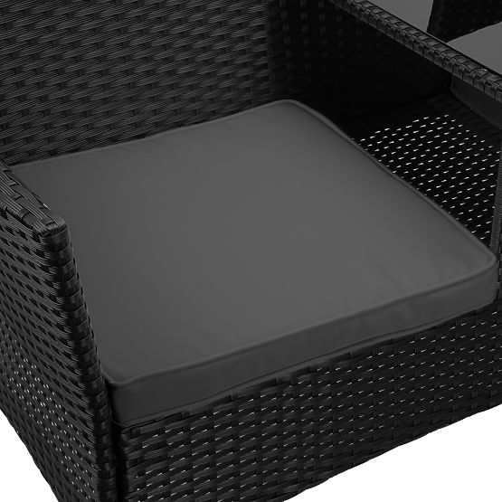 Ławka ogrodowa z technoratanu sofa CORDOBA czarna z szarymi poduszkami