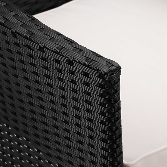 Ławka ogrodowa z technorattanu sofa CORDOBA czarna z beżowymi poduszkami