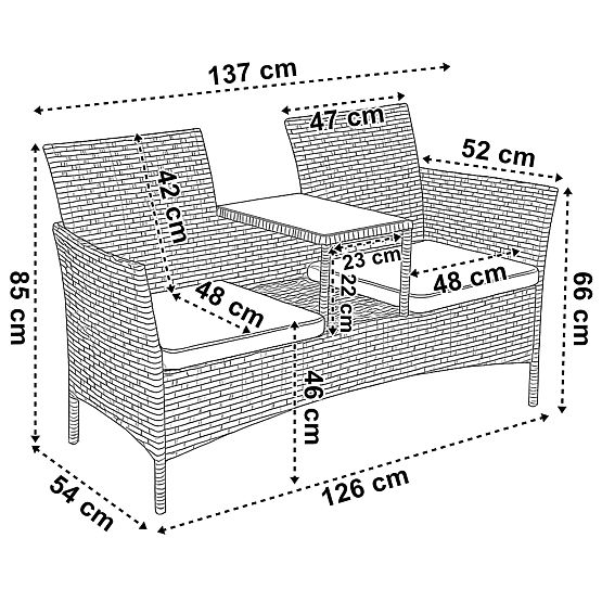 Ławka ogrodowa z technorattanu sofa CORDOBA czarna z beżowymi poduszkami