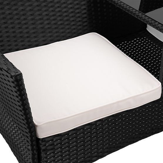 Ławka ogrodowa z technorattanu sofa CORDOBA czarna z beżowymi poduszkami