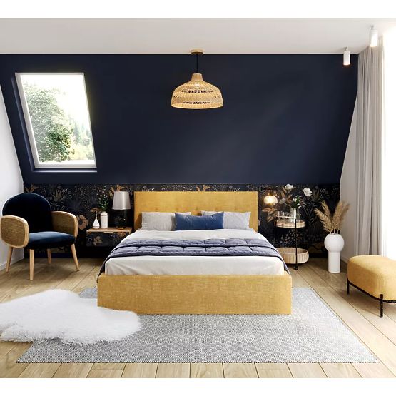 Łóżko tapicerowane TULSA 160 x 200 cm - Żółte