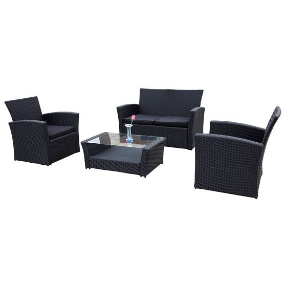 Meble ogrodowe z technoratanu (sofa 123cm, 2 x fotel + stolik) UNICO czarny