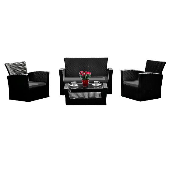 Meble ogrodowe z technoratanu (sofa 123cm, 2 x fotel + stolik) UNICO czarny