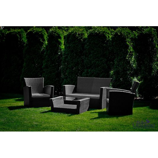 Meble ogrodowe z technoratanu (sofa 123cm, 2 x fotel + stolik) UNICO czarny