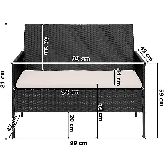 Meble ogrodowe z technoratanu zestaw 4w1 MAGNOLIA czarny beżowe poduszki