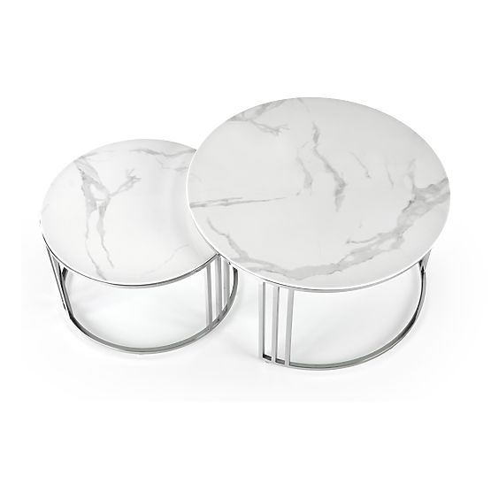 MERCURY 2 zestaw 2 ławek, rama - srebrna, szkło - biały marmur (1p=1szt)