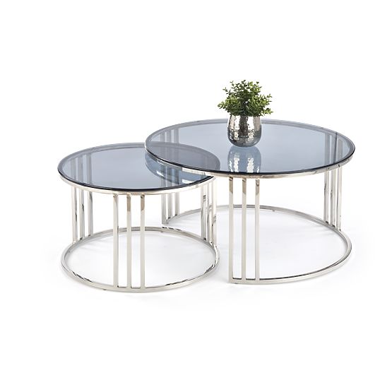 MERCURY zestaw 2 ław, rama - srebrna, szkło - dymione (1p=1szt)