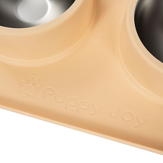 Metalowe miski dla psa lub kota z antypoślizgową podkładką Beżowa PJ-089