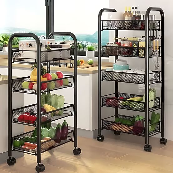 Metalowy organizer kuchenny i łazienkowy na kółkach, 4 półki, czarny ModernHome