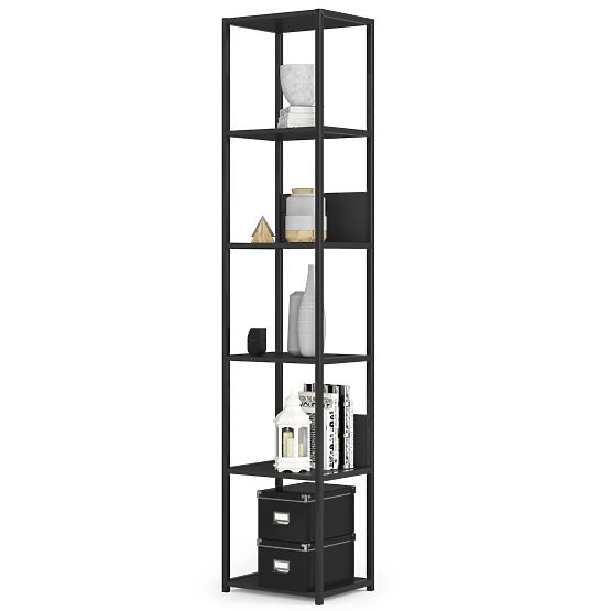 Metalowy regał loftowy 40 cm - czarny-czarny - 6 półek