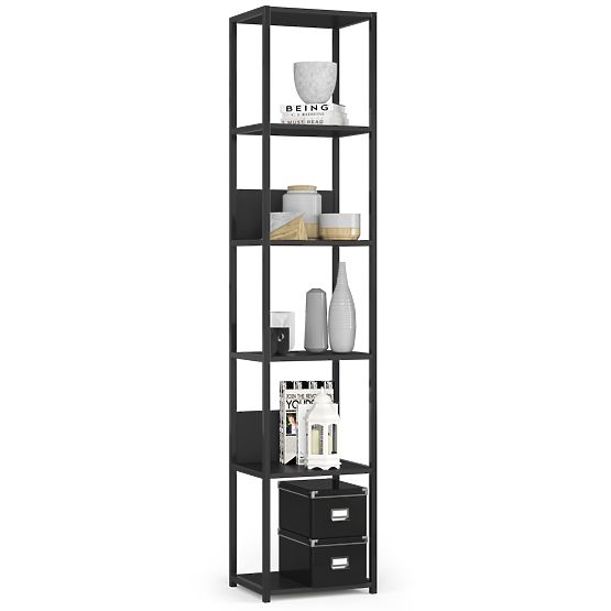Metalowy regał loftowy 40 cm - czarny-czarny - 6 półek