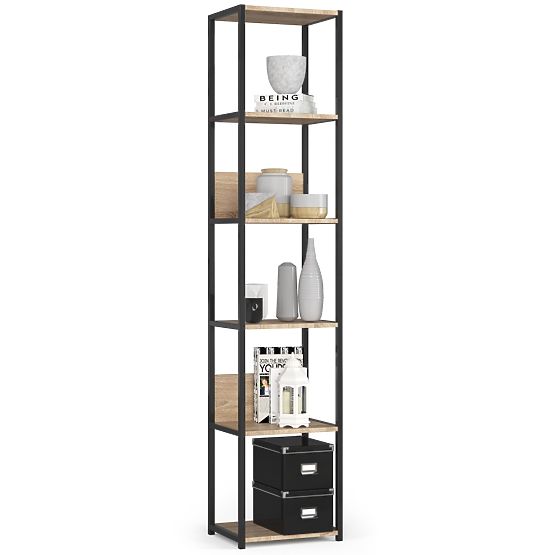 Metalowy regał loftowy 40 cm - czarny-dąb sonoma - 6 półek