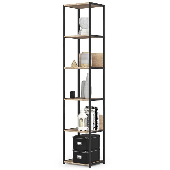 Metalowy regał loftowy 40 cm - czarny-dąb sonoma - 6 półek