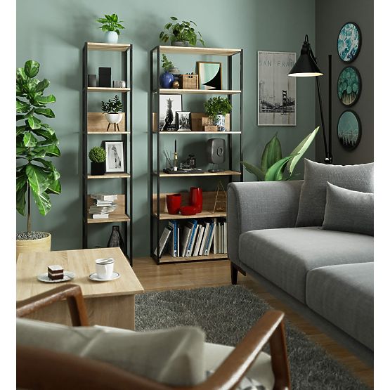 Metalowy regał loftowy 40 cm - czarny-dąb sonoma - 6 półek