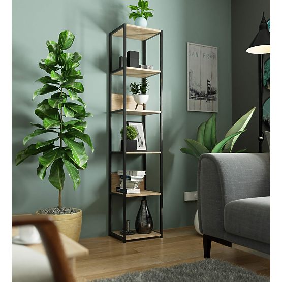 Metalowy regał loftowy 40 cm - czarny-dąb sonoma - 6 półek