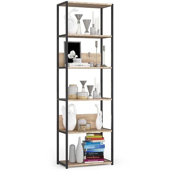 Metalowy regał loftowy 60 cm - czarny-dąb sonoma - 6 półek