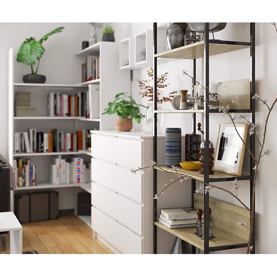 Metalowy regał loftowy 70 cm - czarny-dąb artisan - 6 półek