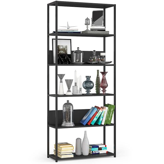 Metalowy regał loftowy 80 cm - czarny-czarny - 6 półek