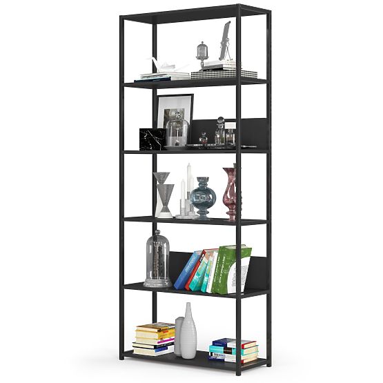 Metalowy regał loftowy 80 cm - czarny-czarny - 6 półek