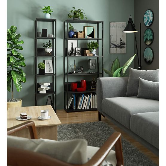 Metalowy regał loftowy 80 cm - czarny-czarny - 6 półek