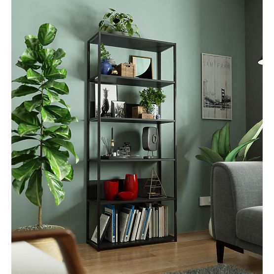 Metalowy regał loftowy 80 cm - czarny-czarny - 6 półek