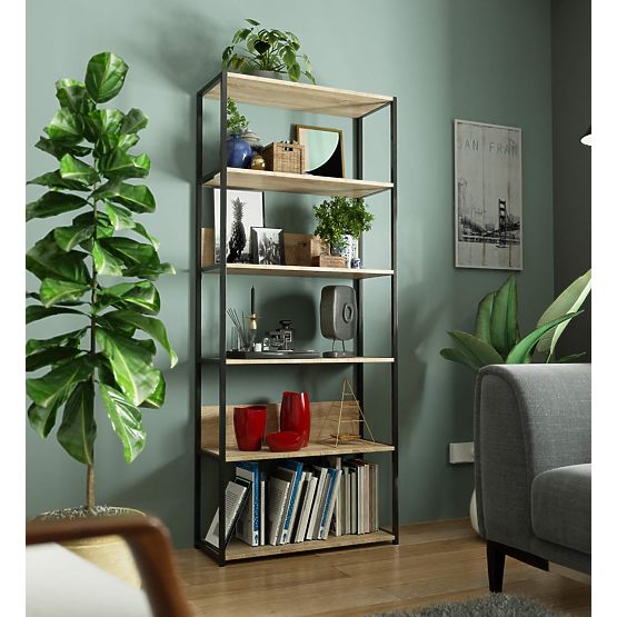 Metalowy regał loftowy 80 cm - czarny-dąb sonoma - 6 półek