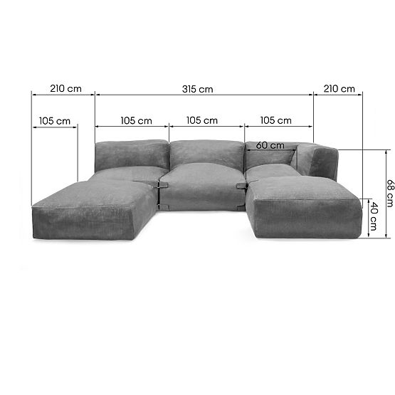 Modułowa narożna sofa ogrodowa Vacuum III z pokryciem, szara