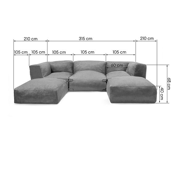 Modułowa narożna sofa ogrodowa Vacuum IV z pokrowcem, szara