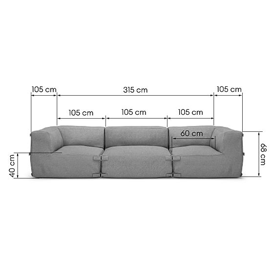 Modułowa sofa ogrodowa Vacuum VI z pokrowcem, szara