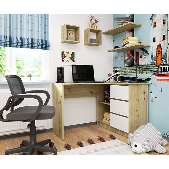 NAROŻNE BIURKO B16 CLP PRAWE DĄB ARTISAN / BIAŁY