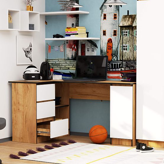 NAROŻNE BIURKO B20 CLP LEWOSTRONNE PK DĄB CRAFT / BIAŁY