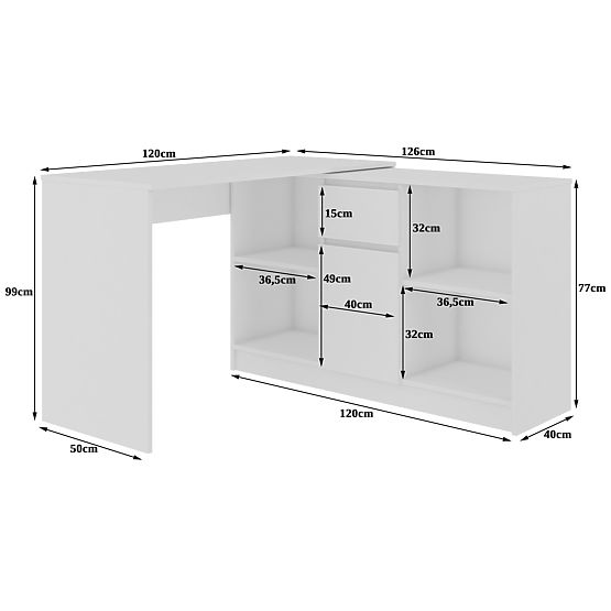 NAROŻNE BIURKO - ZESTAW B-17 KOMODA I BIURKO PK BIAŁY